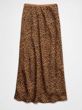 AE High-Waisted Satin Midi Leopard Print Slip Skirt